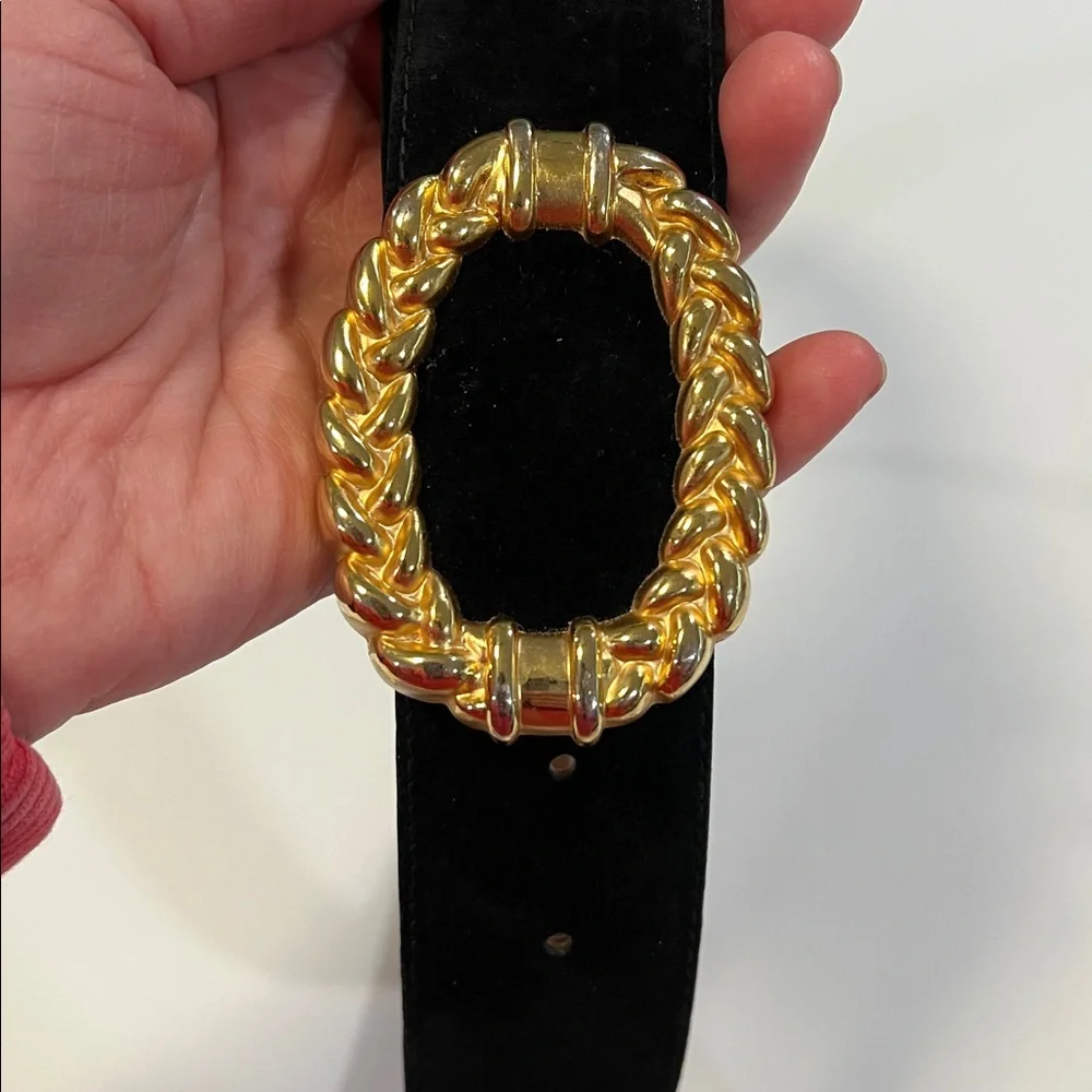 CIPRIANI - black pig suede belt, gold buckle, vintage, L